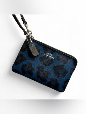 Limited Edition Coach Blue and Black Leopard Print Wristlet
